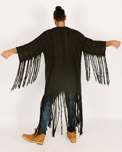 Men's Black Maxi Kimono with Sun Straps