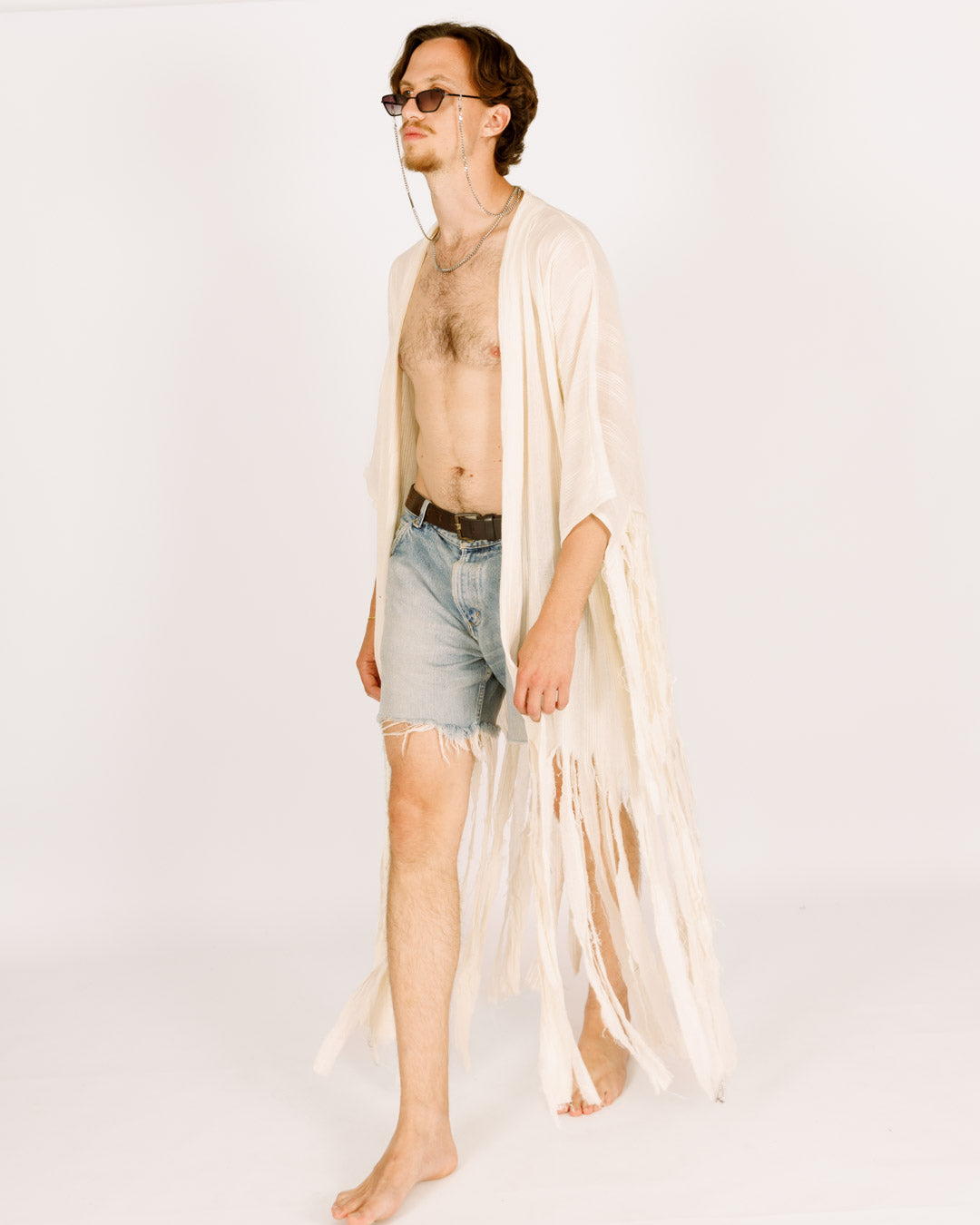 White Maxi Kimono with Sun Stripes For Men