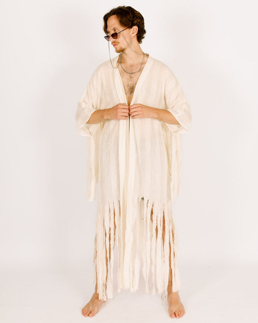 White Maxi Kimono with Sun Stripes For Men