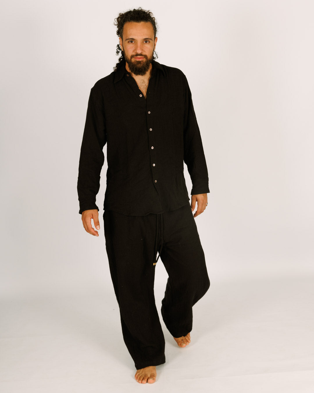 Long trousers, black terry cloth, for men