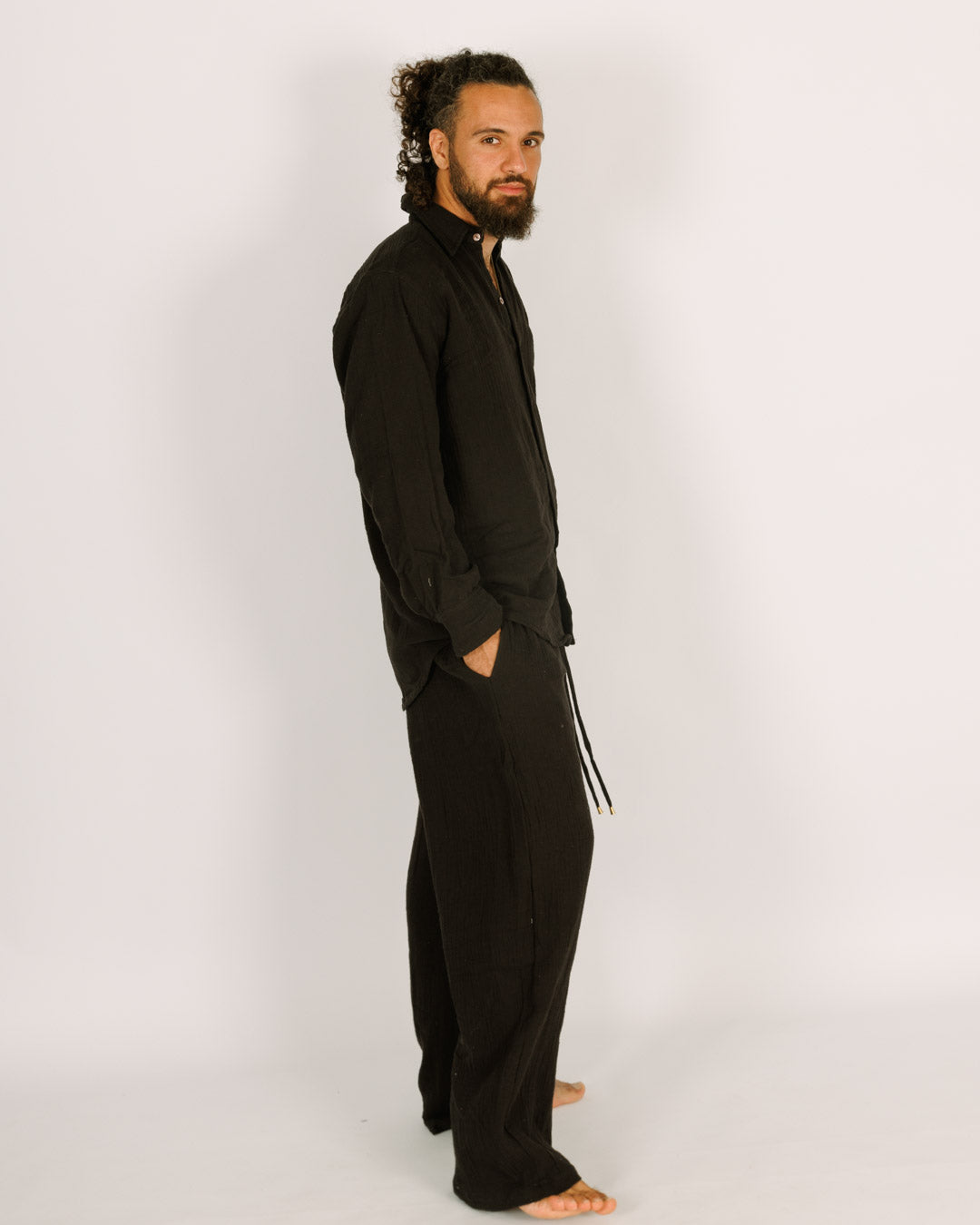 Long trousers, black terry cloth, for men