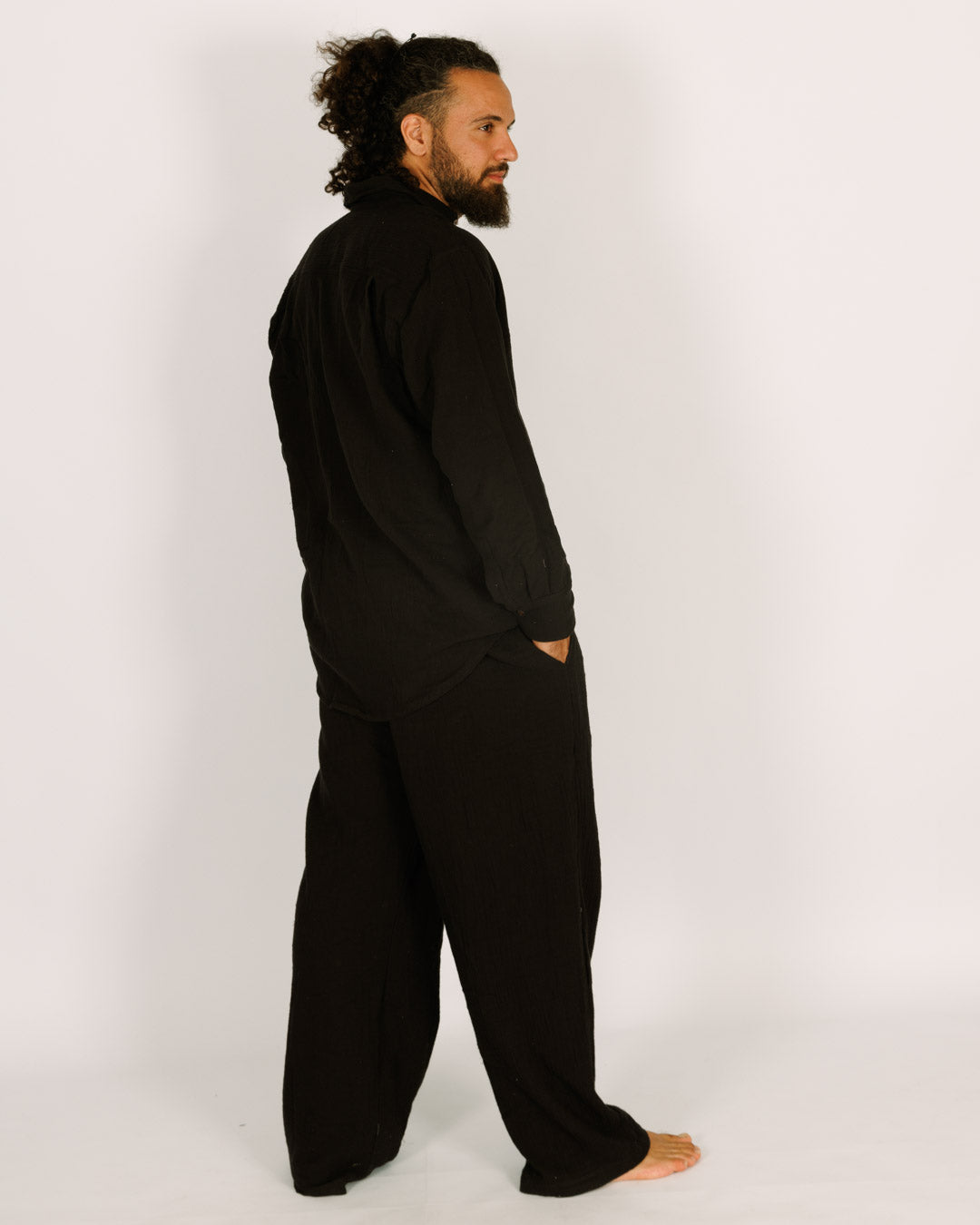 Long trousers, black terry cloth, for men