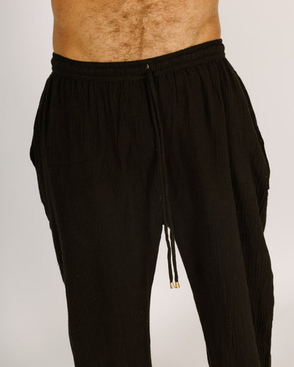 Long trousers, black terry cloth, for men