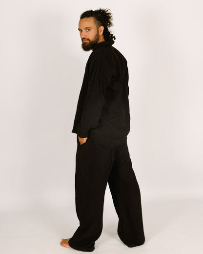 Long trousers, black terry cloth, for men