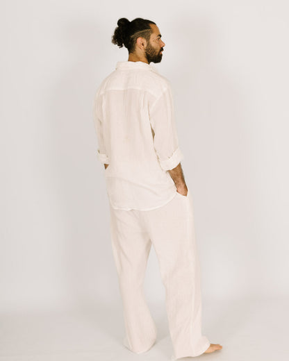 Long button-up shirt for men - white tetra