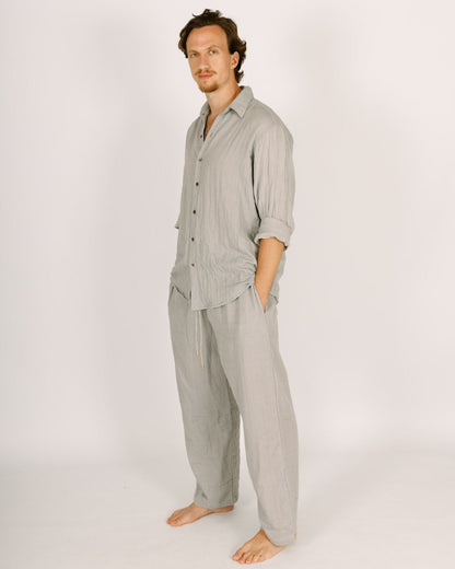 Long Grey Button-Up Shirt for Men