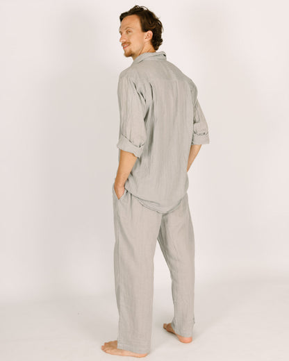 Long Grey Button-Up Shirt for Men