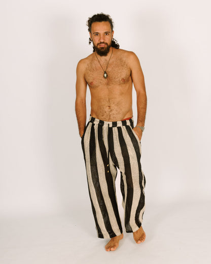 Long Striped Mesh Pants for Men