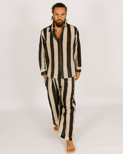 Long Striped Mess Button-up Shirt for Men