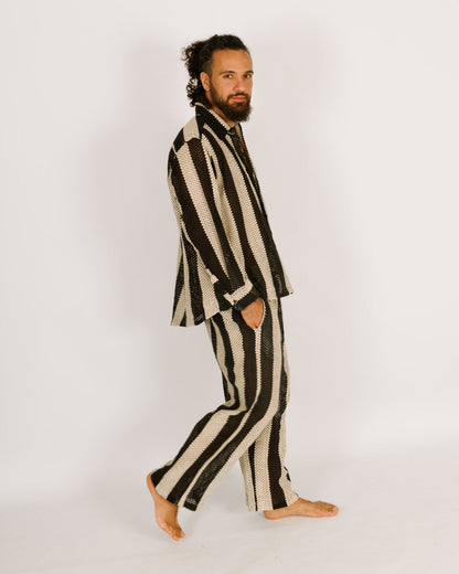 Long Striped Mess Button-up Shirt for Men