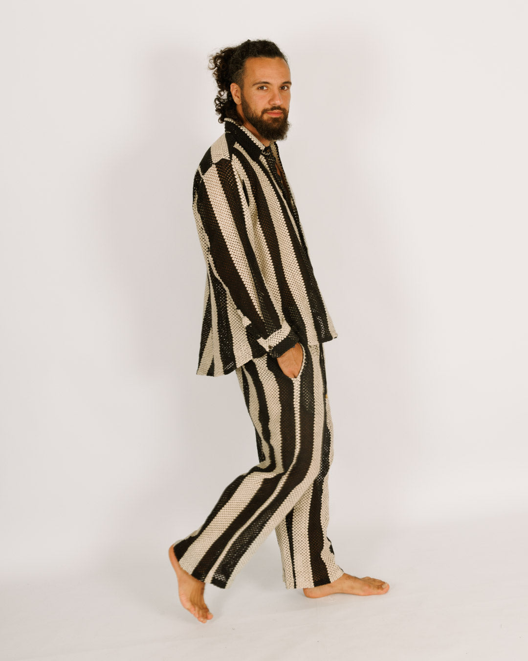 Long Striped Mesh Pants for Men