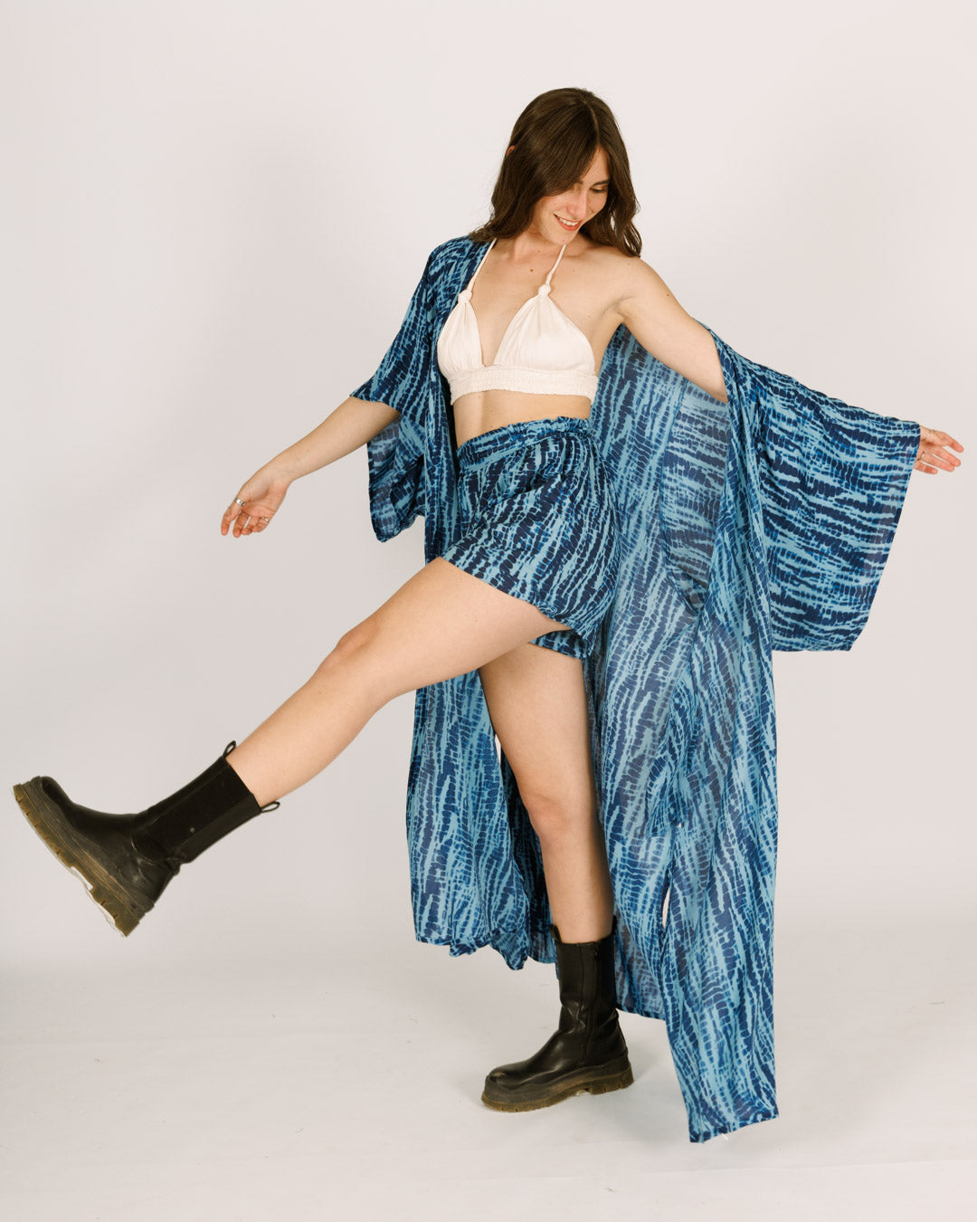 Maxi Kimono in Blue with Black Tie-Dye