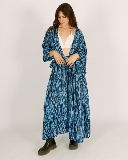 Maxi Kimono in Blue with Black Tie-Dye