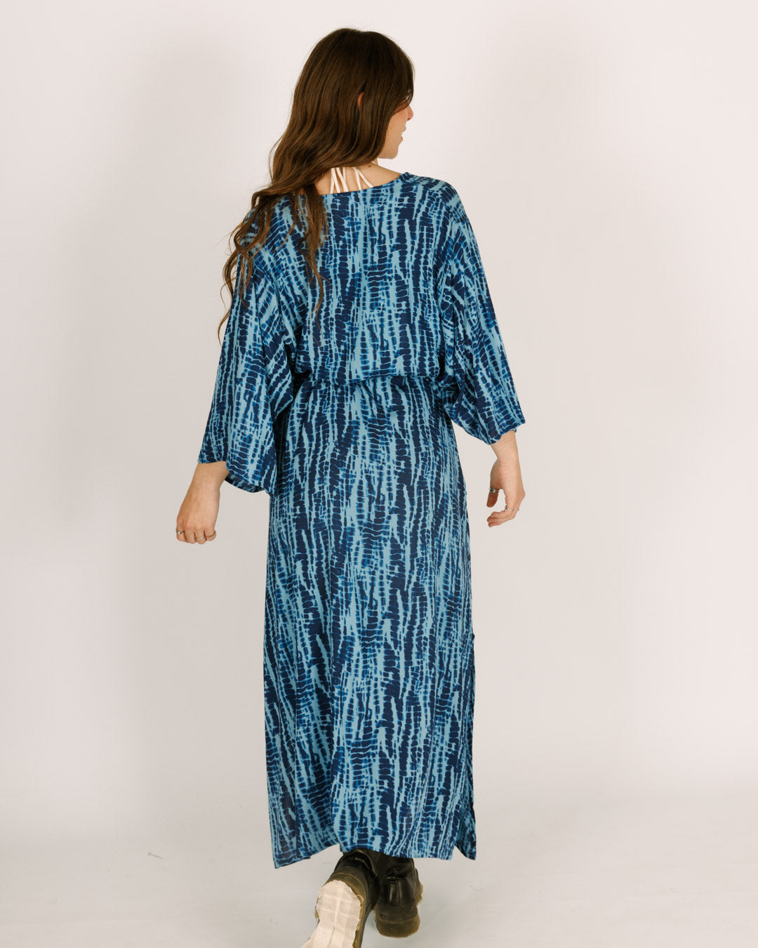 Maxi Kimono in Blue with Black Tie-Dye