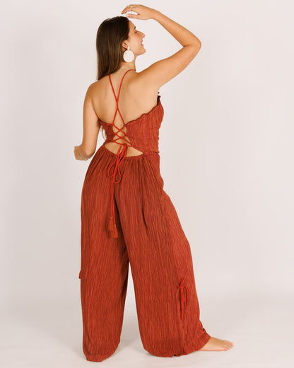 red sequined jumpsuit with long pants