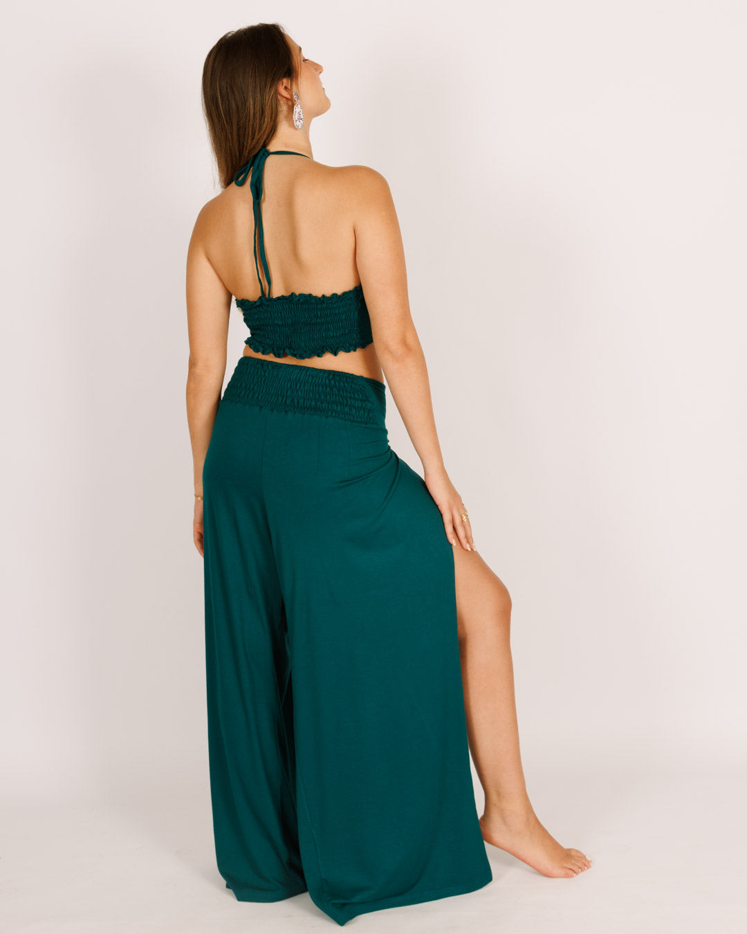 Turquoise Lycra Set Top and Long Slit Pants