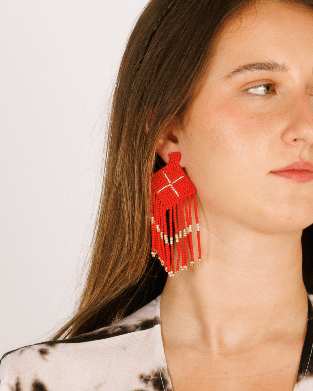 Beaded Earrings - Red Tribal