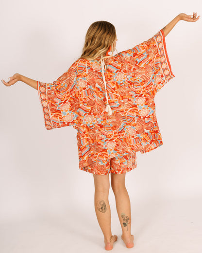 Short Orange Silk Kimono, Short Sleeves