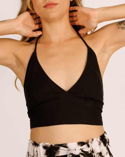 Two-sided black-nude triangle crop top