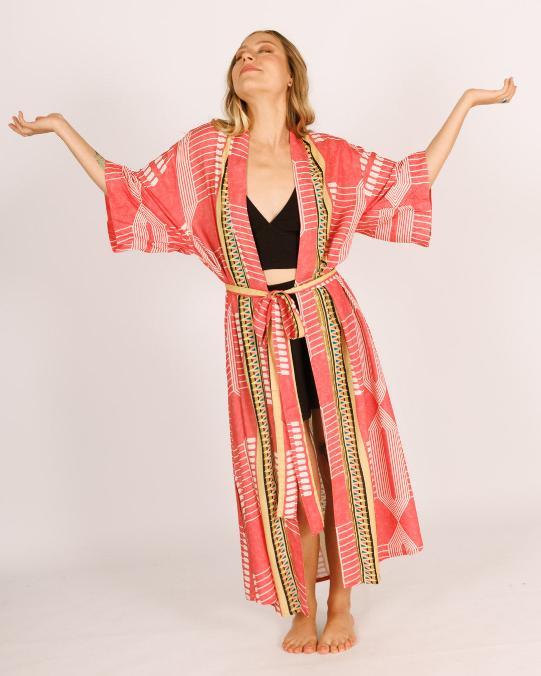 Maxi Kimono in Printed Pink Rayon