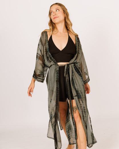 Grey Chiffon Maxi Kimono