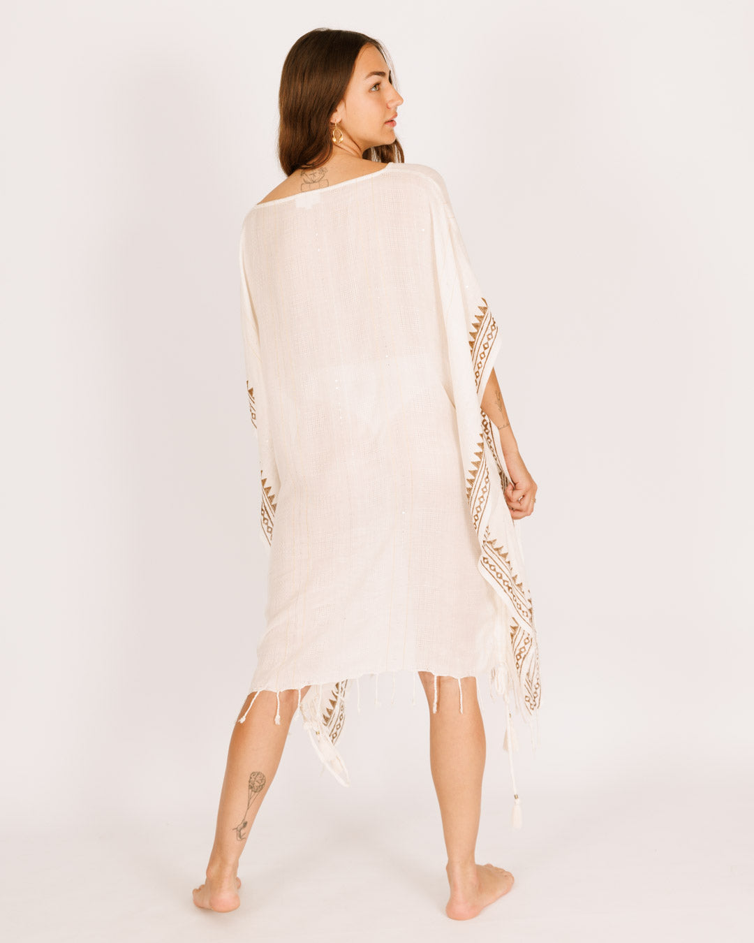 White Poncho Dress with Gold Border