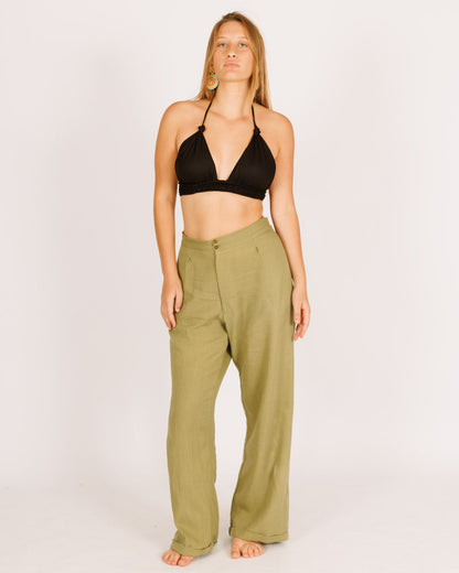 Long Green Cotton Pants