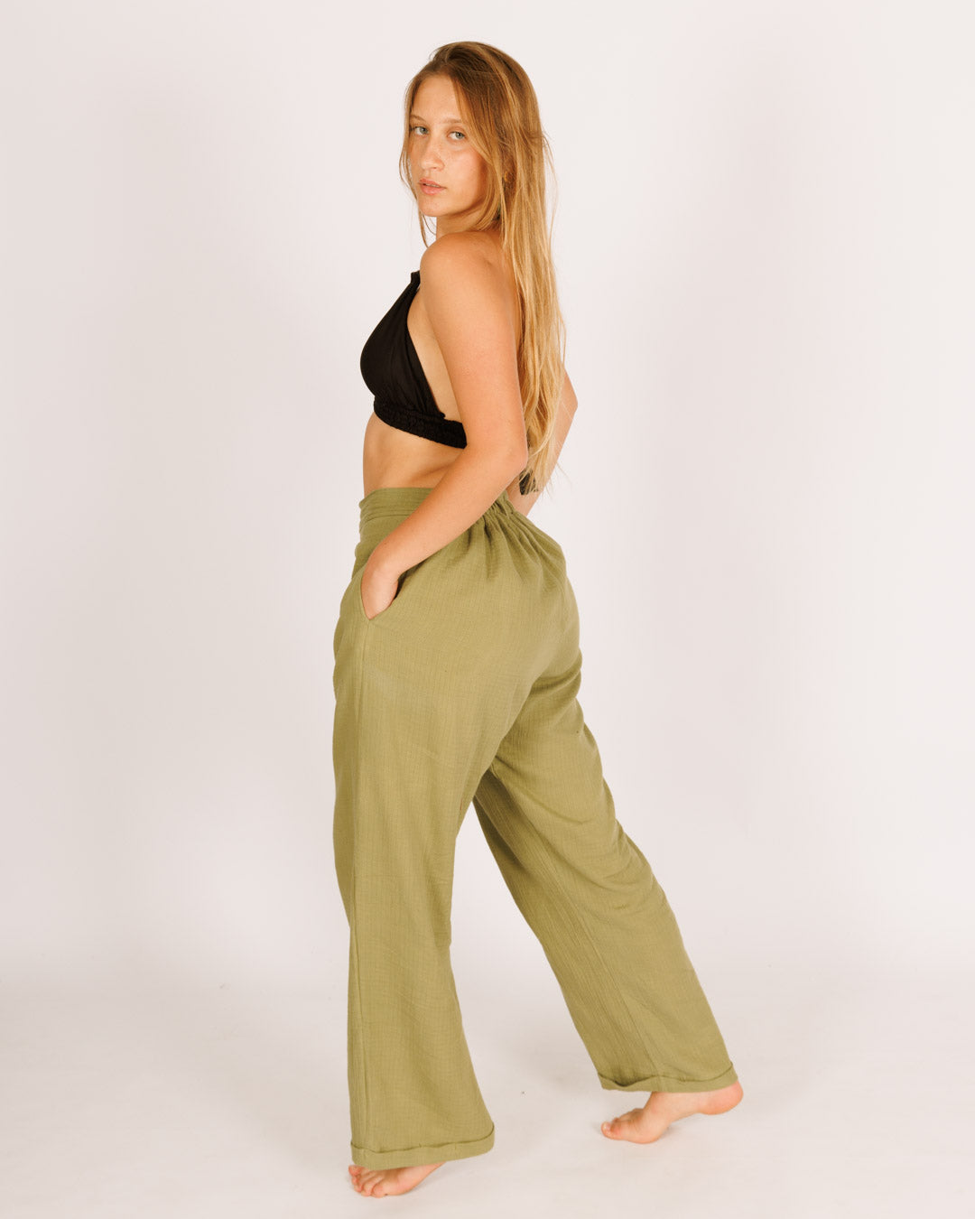 Long Green Cotton Pants