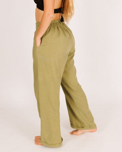 Long Green Cotton Pants