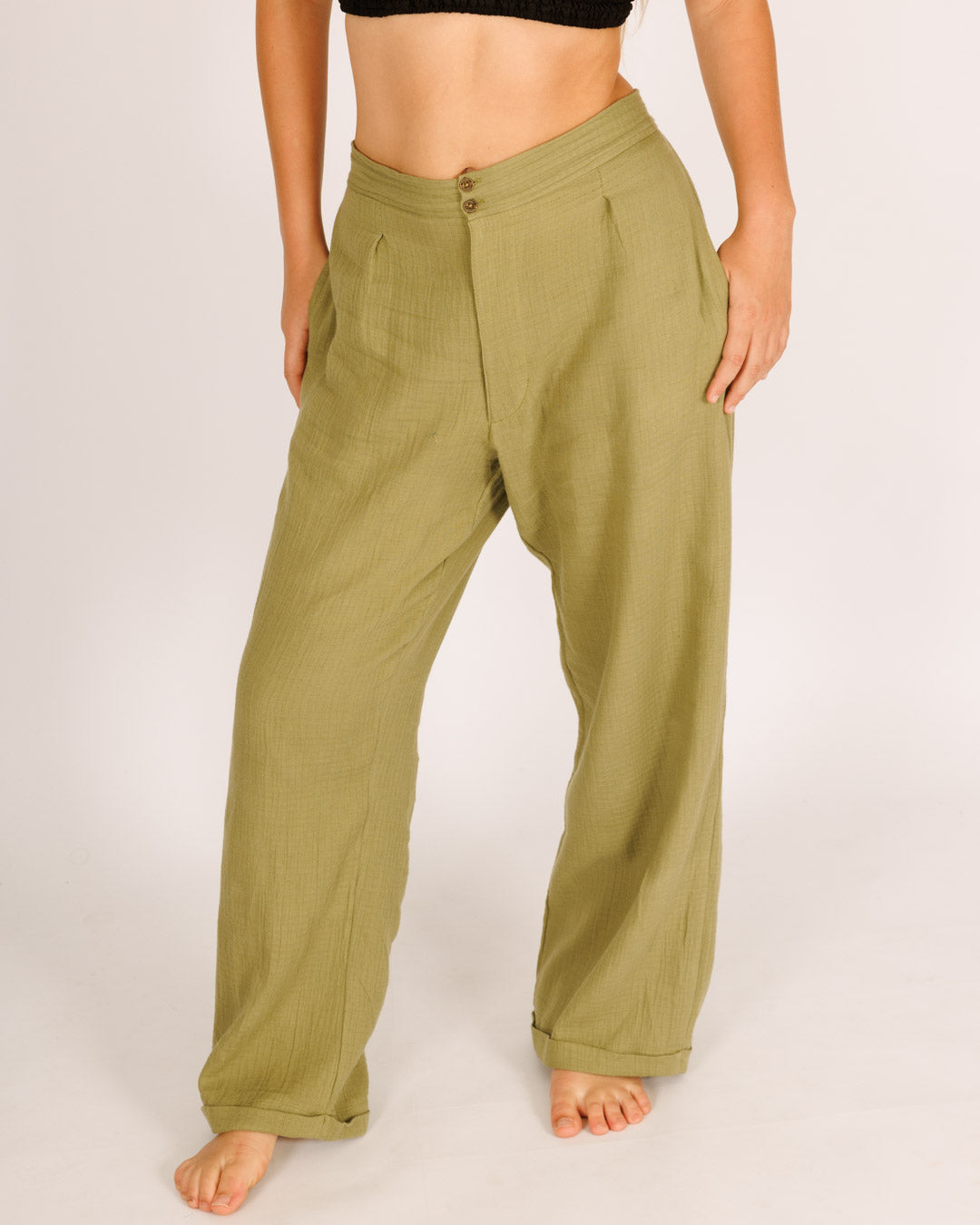 Long Green Cotton Pants