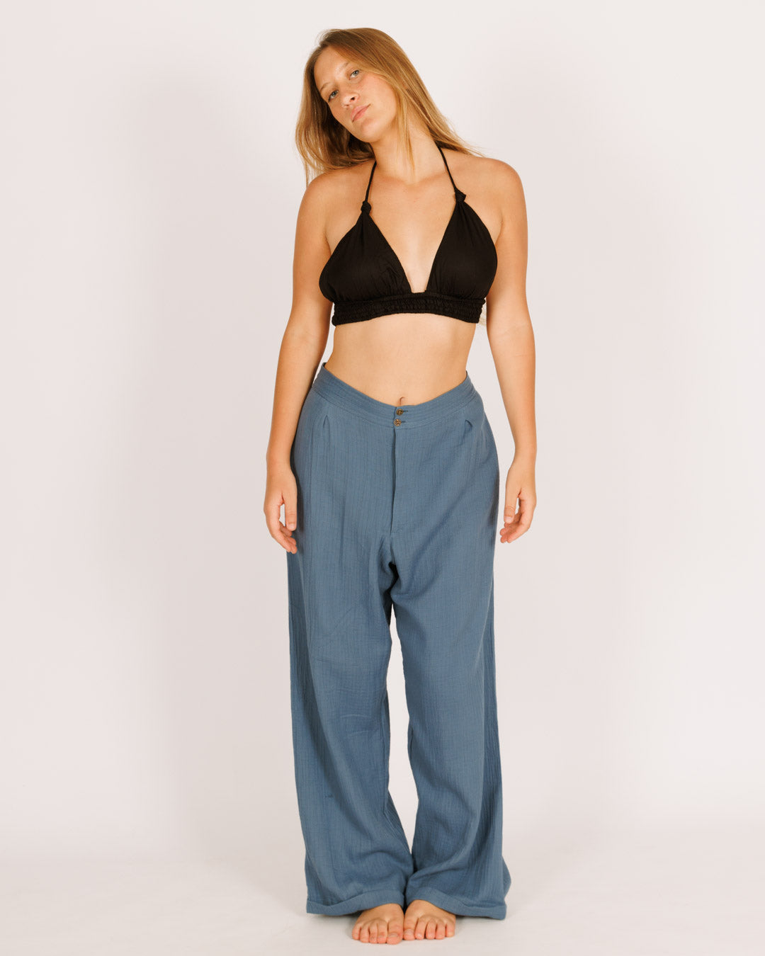 Long Blue Cotton Pants