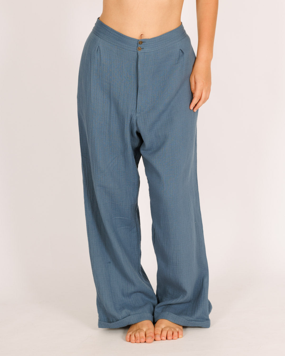 Long Blue Cotton Pants