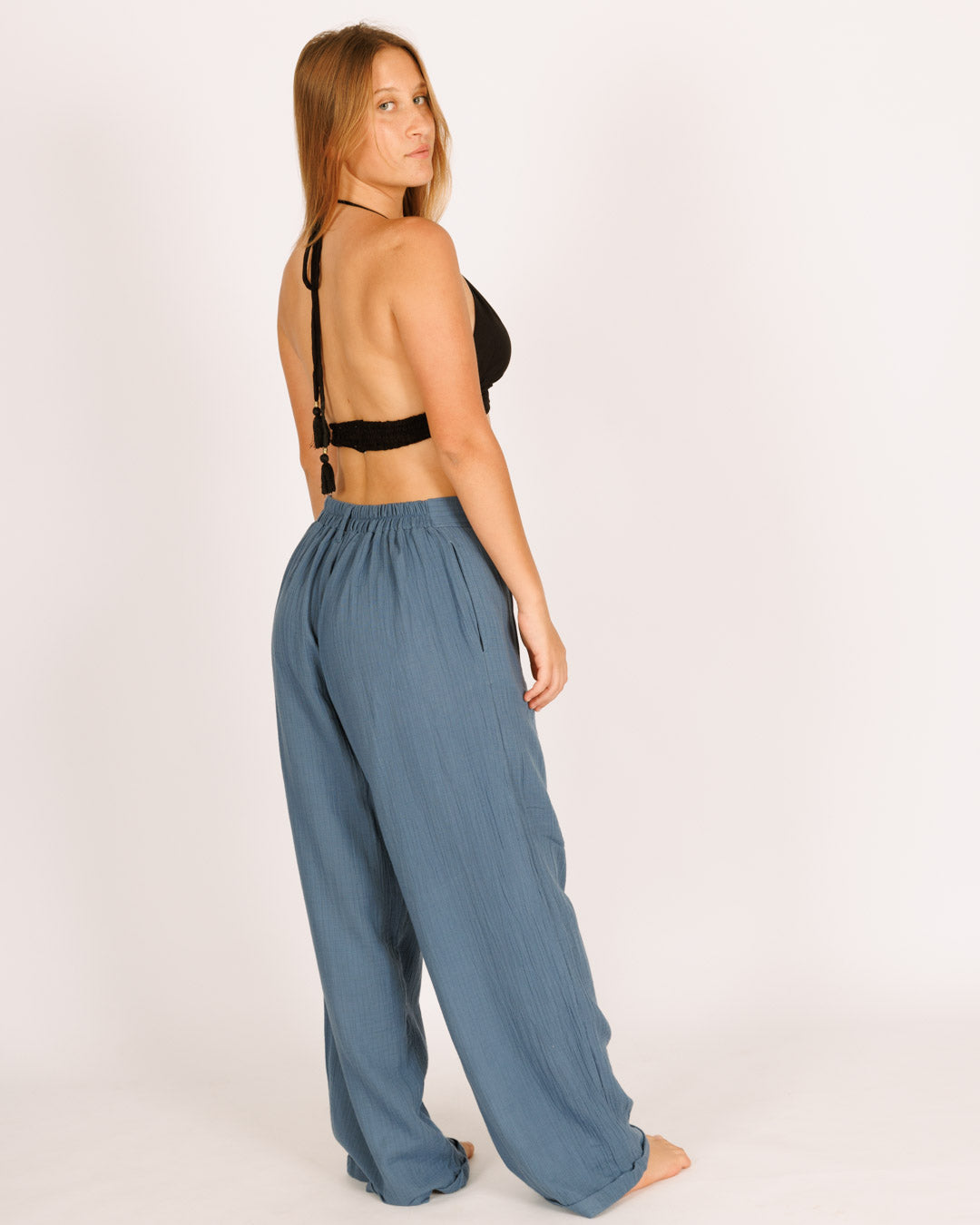 Long Blue Cotton Pants