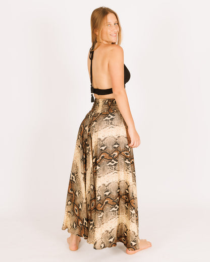 Snake-Print Silk Umbrella Trousers - Long and Flared