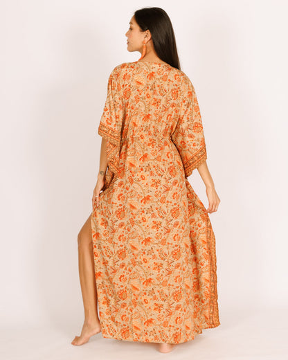 Silky floral orange kimono