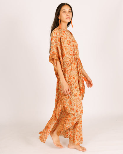 Silky floral orange kimono