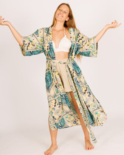 Square Print Maxi Kimono