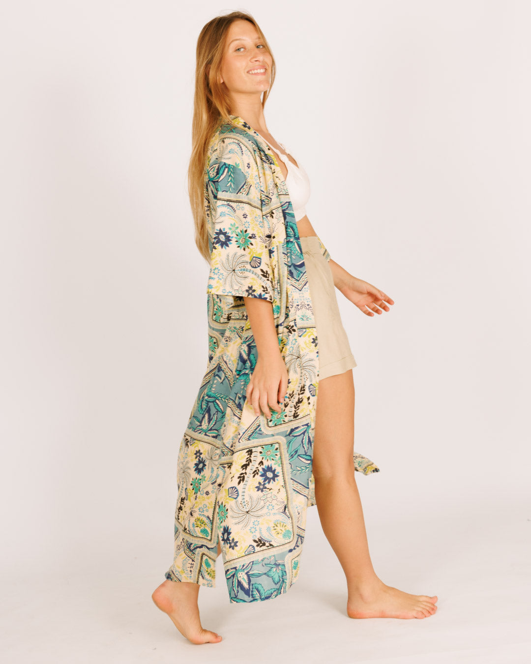 Square Print Maxi Kimono