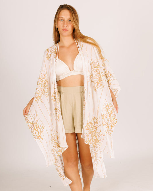 White Coral Gold Lurex Kimono