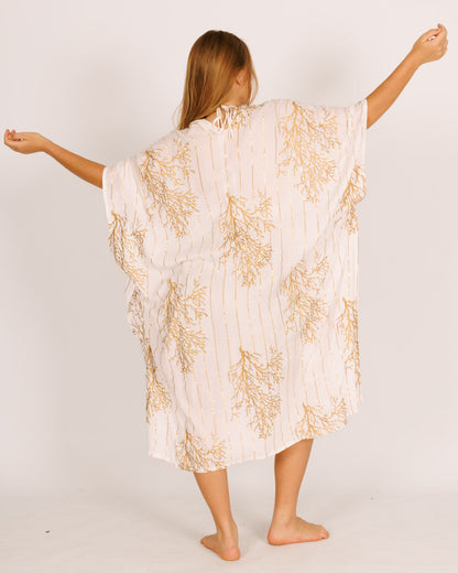 White Coral Gold Lurex Kimono