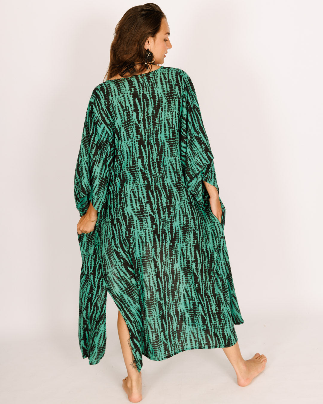 Maxi Kimono in Teal Tie-Dye with Black