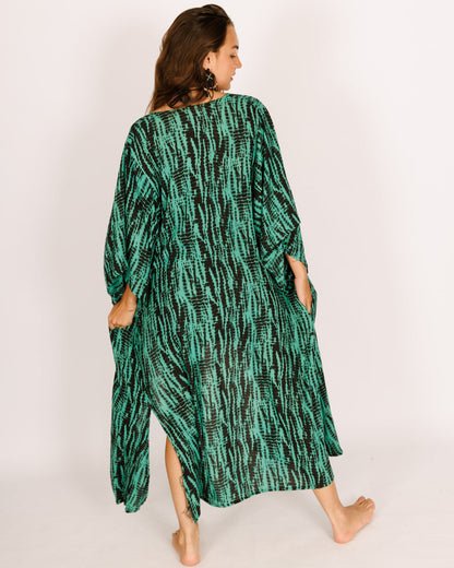 Maxi Kimono in Teal Tie-Dye with Black