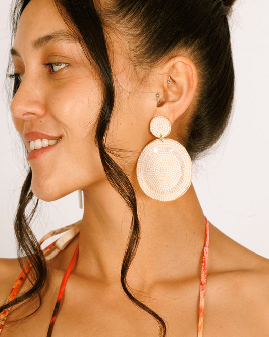 Beaded Earrings - White Circle