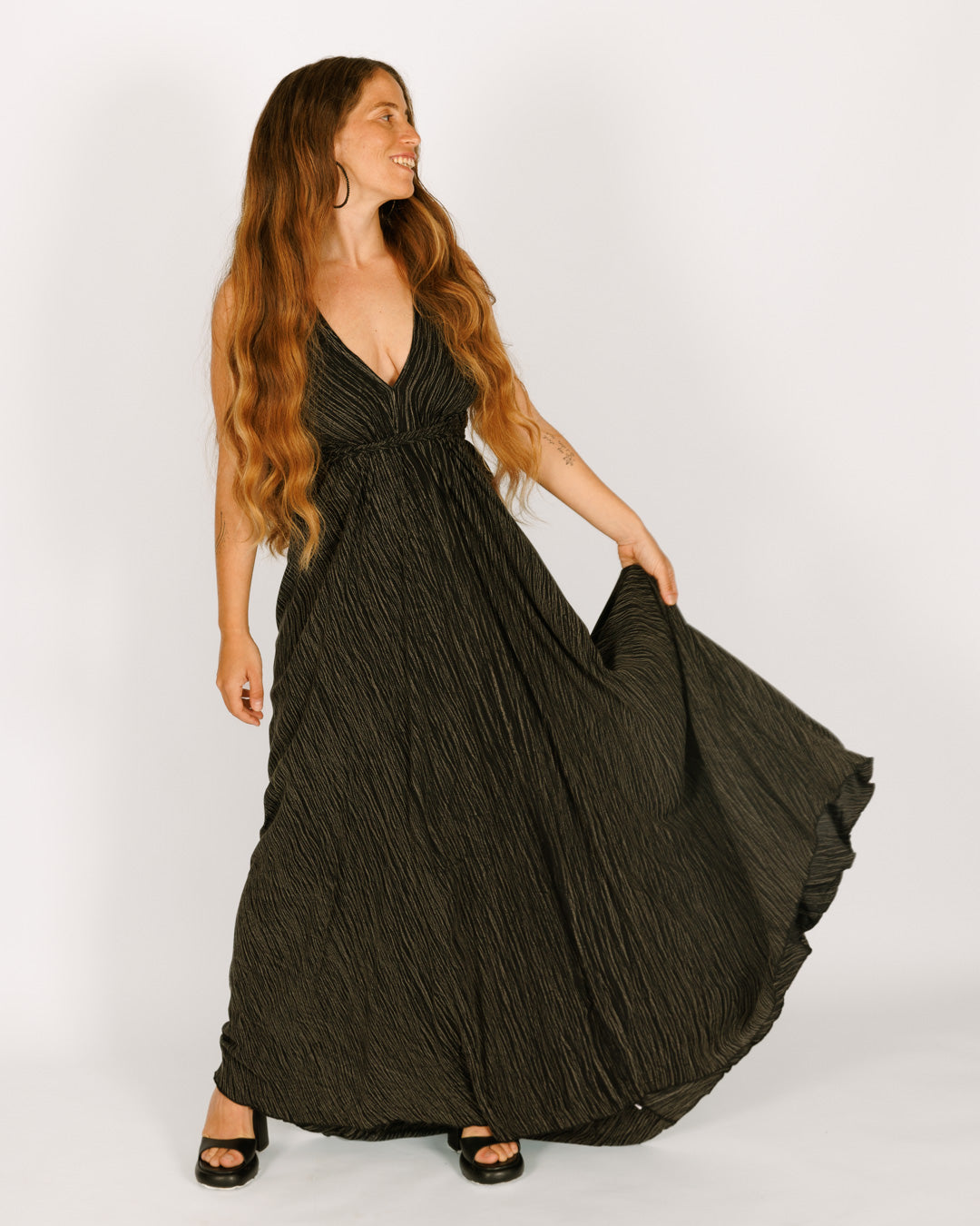 Black Crinkled Crepe Maxi Dress