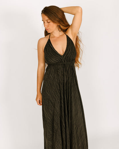 Black Crinkled Crepe Maxi Dress