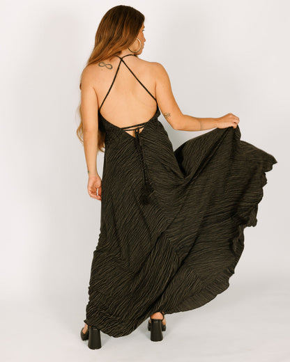 Black Crinkled Crepe Maxi Dress