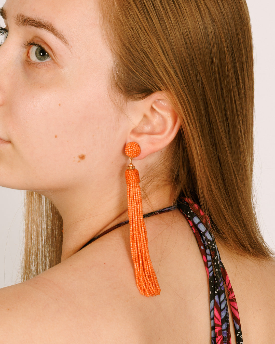 Beaded Earrings - Orange Fringe