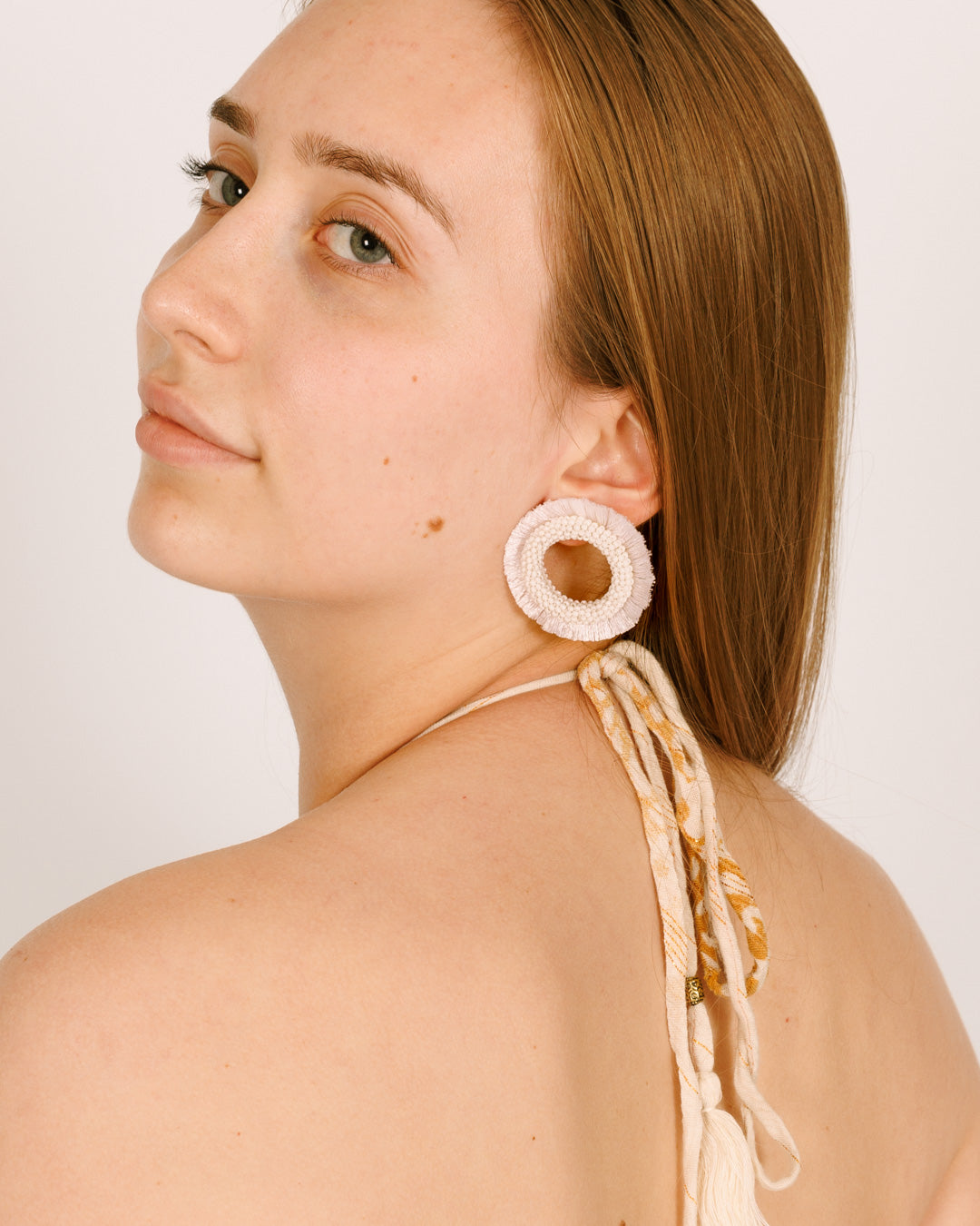 Beaded Earrings - White Hoop