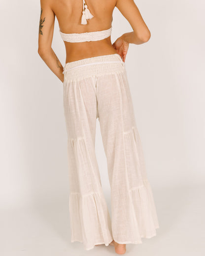 Long Cotton Pants with Stripes in White