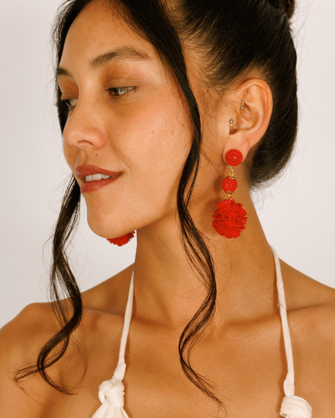 Beaded Earrings - Red Flower